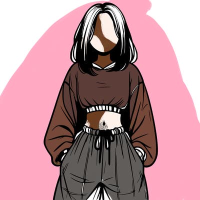 realistic girl faceless with baggy pants and a crop top