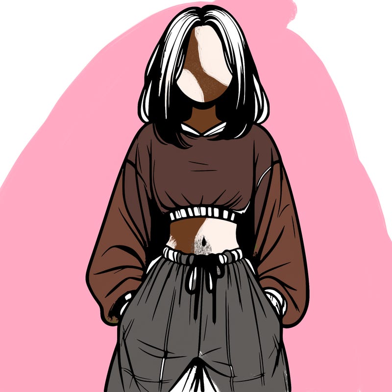 realistic girl faceless with baggy pants and a crop top