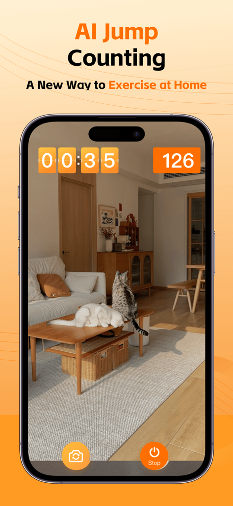 Jump Rope Counter - AI Counter - Jump Rope Counter app interface showing AI counting and timer for home exercise