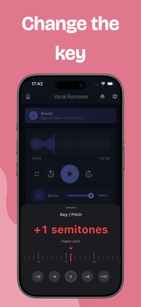 Vocal Remover - MusicSeparator - Vocal Removerアプリで曲のキーとピッチを変更するためのインターフェイス