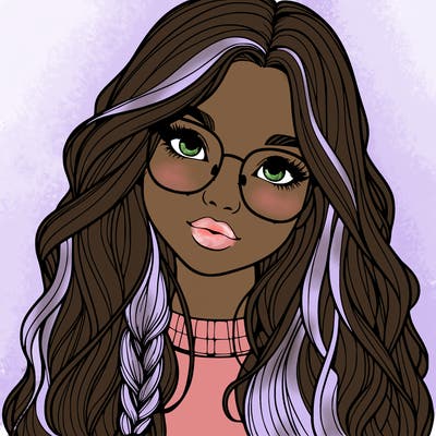 girl with long hair and freckles and glasses realistic