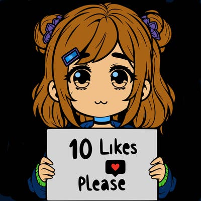 a girl with a sign saying 10 likes please
