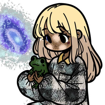 girl with long hair and a oversized shirt. and she is holding a frog