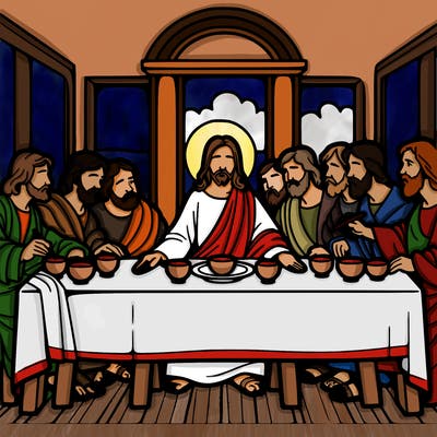 jesus shares the last supper with twelve apostles