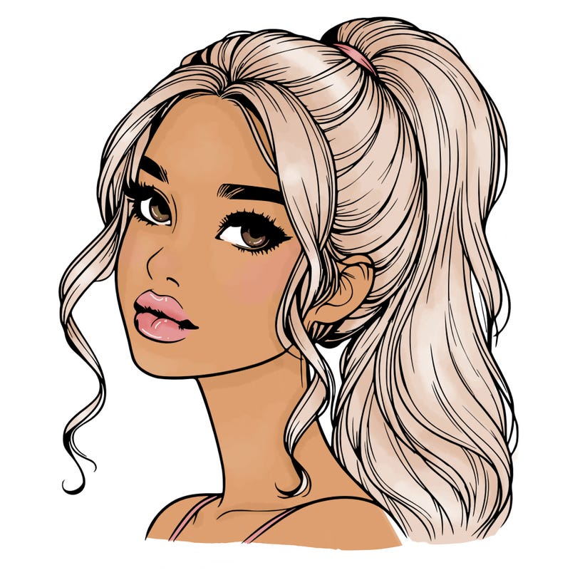 realistic girl with a ponytail on her hair and lips