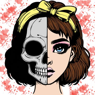 realistic girl with half skull mask