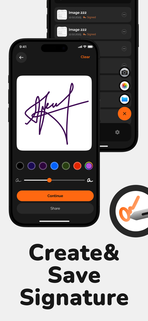 Pantalla de creación de firma digital con opciones de personalización en la aplicación eSign