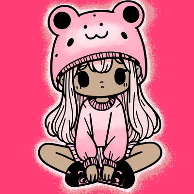 a girl wearing a frog hat and some frog socks