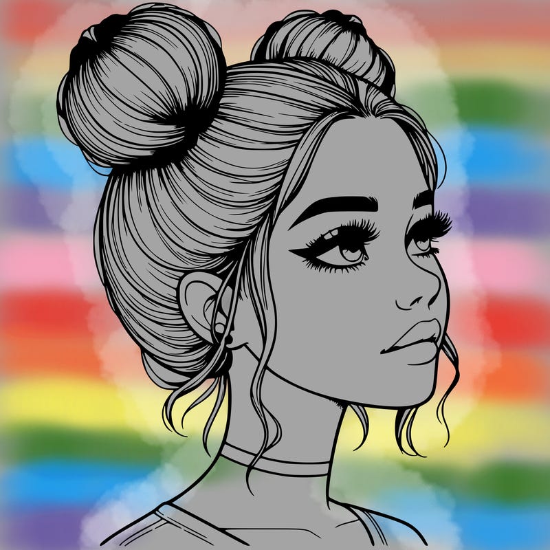 realistic girl with buns on the top of her head
