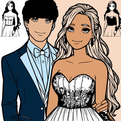 realistic girl in prom dress with prom date