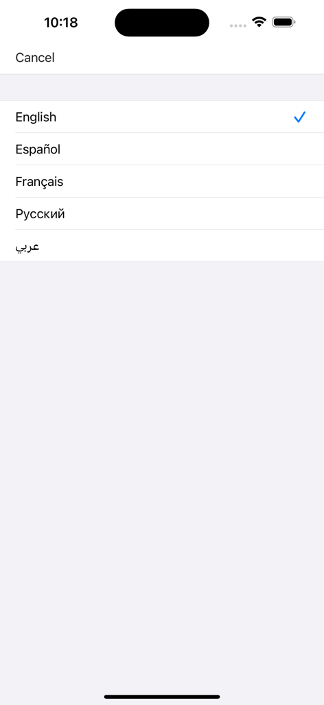 Car parts for Toyota - Language selection menu for the Toyota car parts app with multi-language support