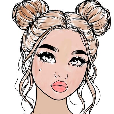 realistic girl with two buns on her hair and lips