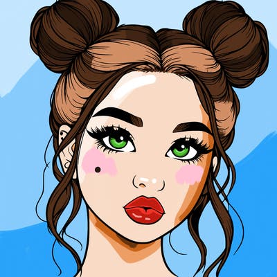 realistic girl with two buns on her hair and lips