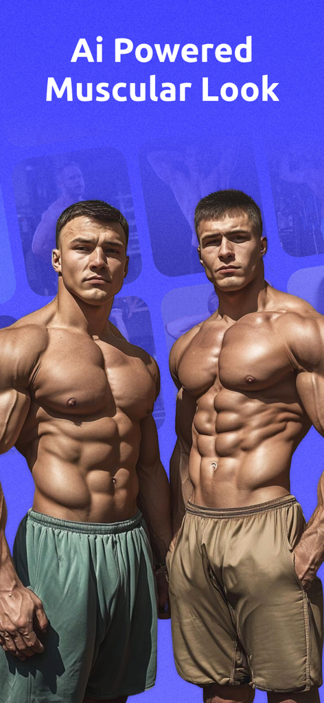 AI Body Builder : Muscle Photo - Two muscular men with six-pack abs showcasing the AI powered muscular look