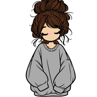 girl with baggy sweatshirt and messy bun