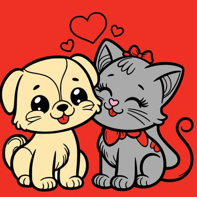 cat with a dog and in love