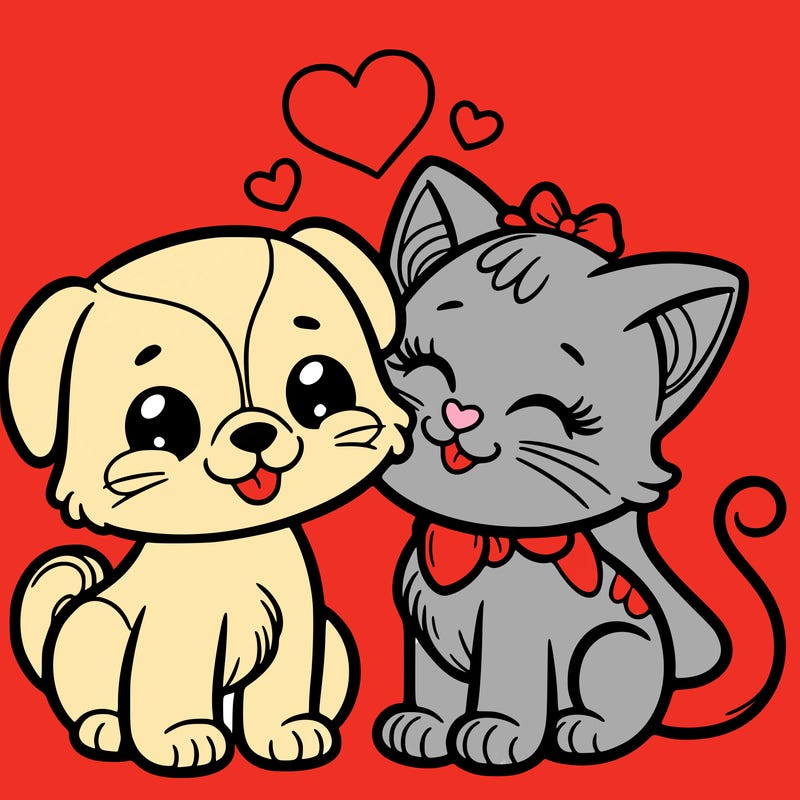 cat with a dog and in love