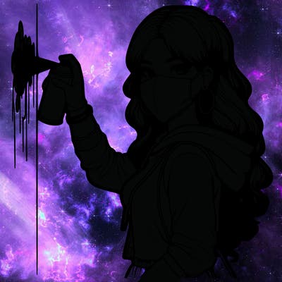 realistic girl with mask spray painting a wall