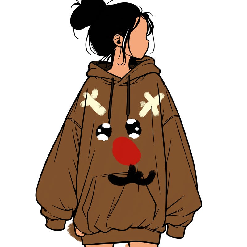 realistic girl with a oversized sweatshirt on and a bun