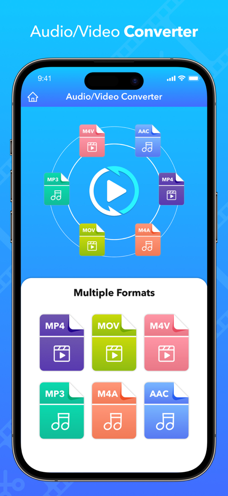 Video Compress - Shrink Resize - Interface of the app showing various supported video and audio formats for conversion and compression