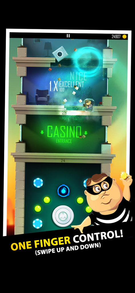 Daddy Was A Thief - Thief character smashing through building floors with one finger swipe controls in Daddy Was A Thief