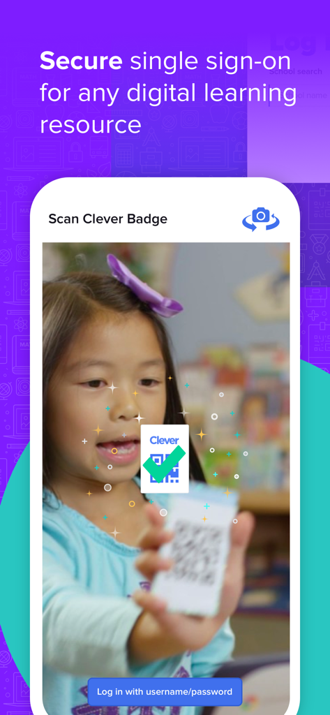 A student scanning a Clever Badge QR code to log into their educational portal.