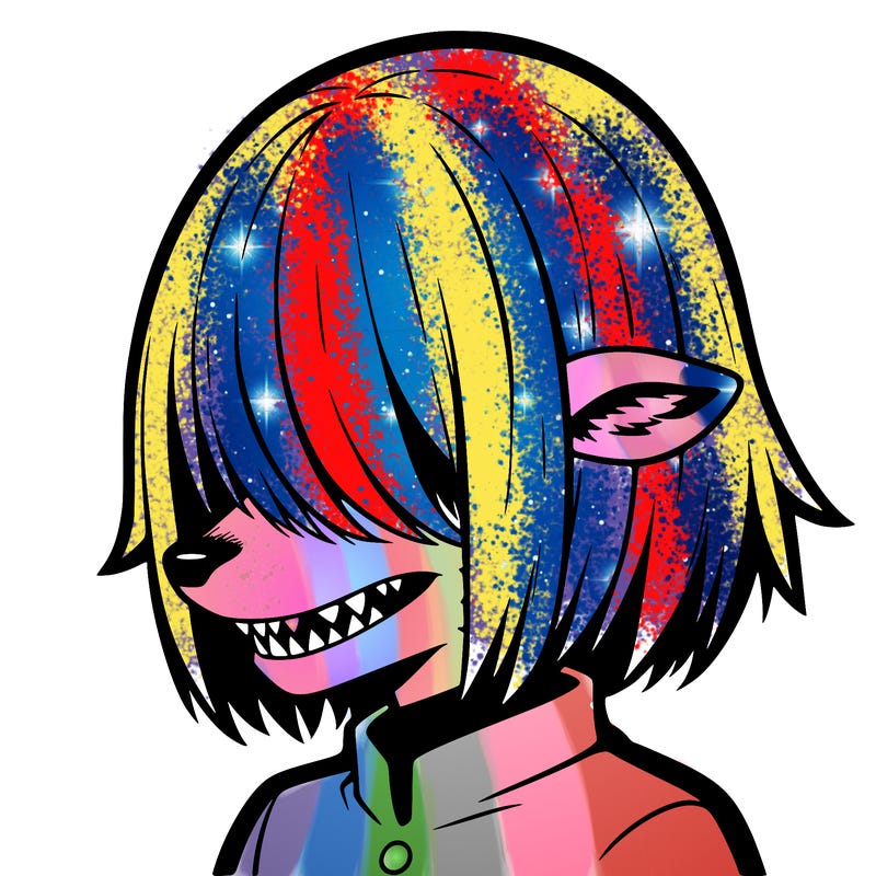 sharp teeth deer man with bob haircut