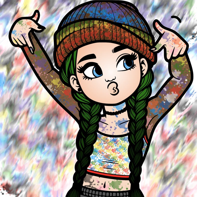 realistic teenage girl with braids and a beanie and crop top doing 🫶🏼