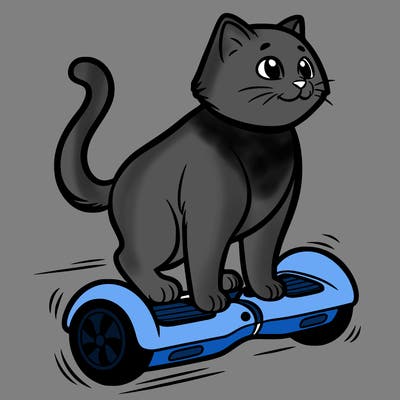 cat riding at hoverboard