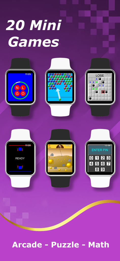 20 Watch Games - Classic Pack - Apple Watch向けのアーケードパズルや計算ミニゲームのプレビュー