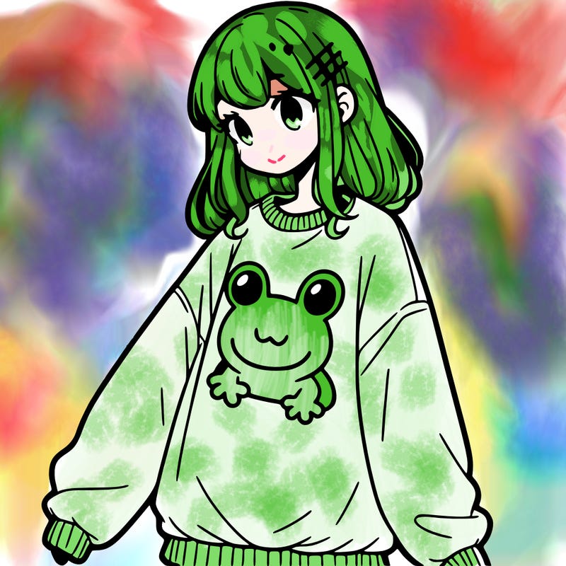 girl wearing frogging sweatshirt