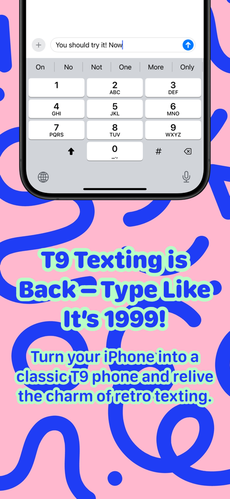 Retro Txt T9 Number Keyboard - Screenshot of the Retro Txt app showing a vintage T9 number keyboard on an iPhone