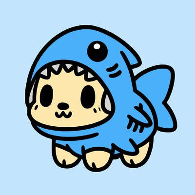 cute dog wearing a shark costume