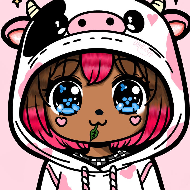 kawaii girl with cow hoodie