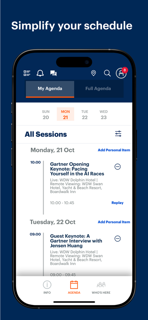 Gartner Conference Navigator - Gartner Conference Navigator app showing a personalized conference agenda and session schedule.