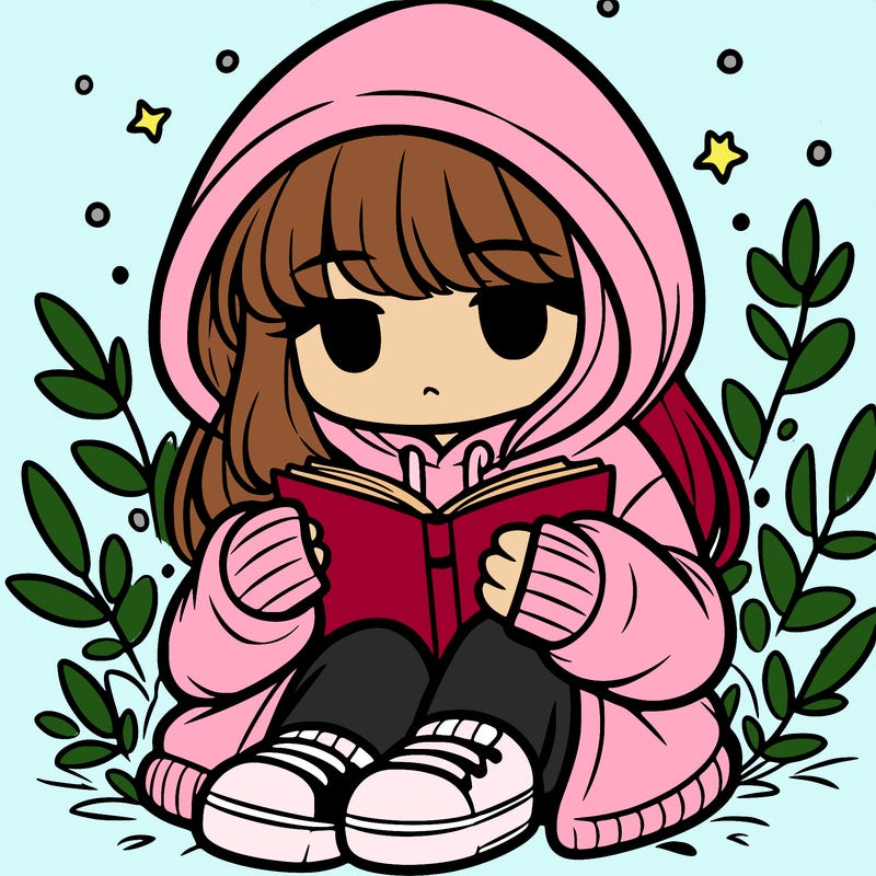 girl in oversized hoodie reading a book