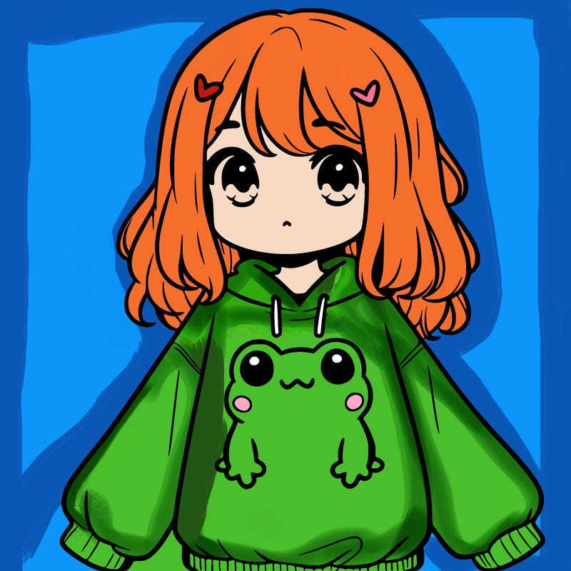 girl wearing frogging sweatshirt