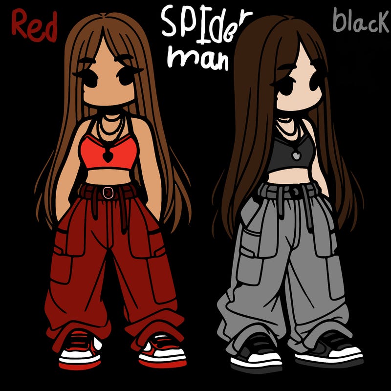 girl in baggy pants crop top and long hair