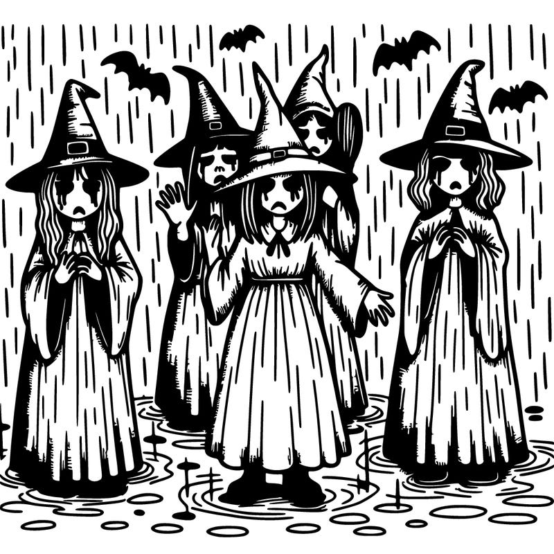 creepy witches in the rain