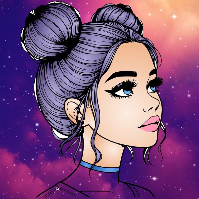 realistic girl with buns on the top of her head