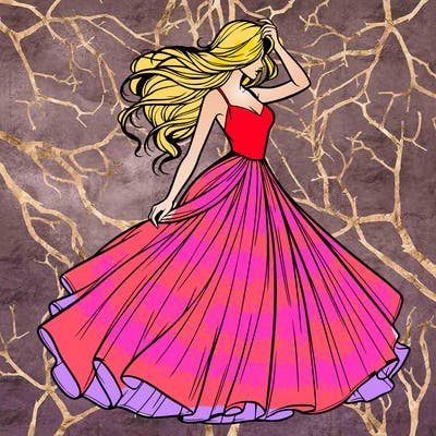 realistic woman with dress flowing in the wind