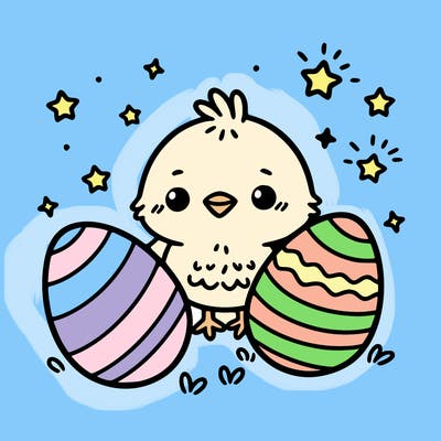 cute easter chick with eggs
