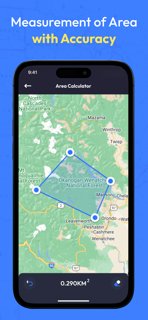 Street View Map- Live Earth 3D - Street View Map app area calculator tool showing land measurement on a map