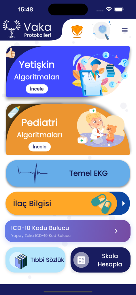 Dashboard der Vaka Protokolleri App mit Notfallmedizinischen Algorithmen und Klinischen Werkzeugen