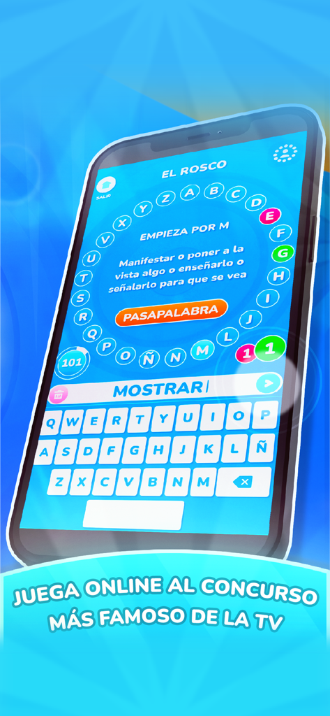 Pasapalabra: Juego Quiz de TV - Pasapalabra mobile app showing the El Rosco word game challenge