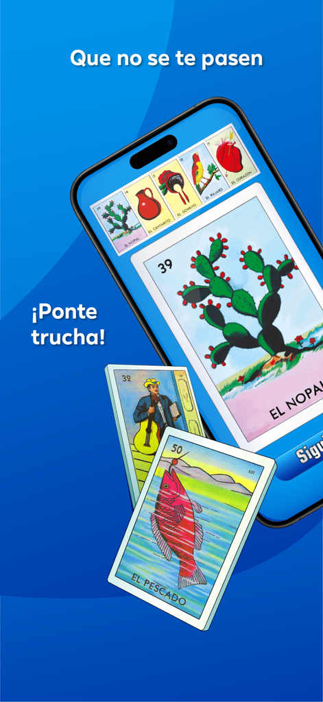 Mexican Loteria card game app showing traditional deck illustrations on a smartphone screen