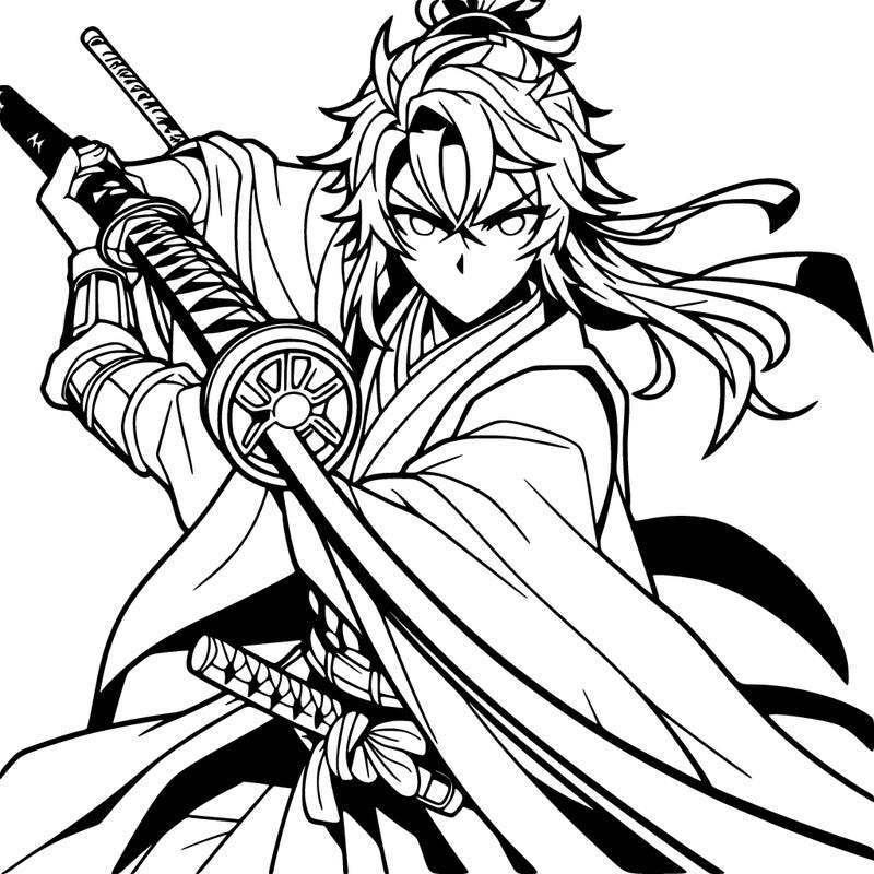 anime style, a samurai warrior with a powerful sword