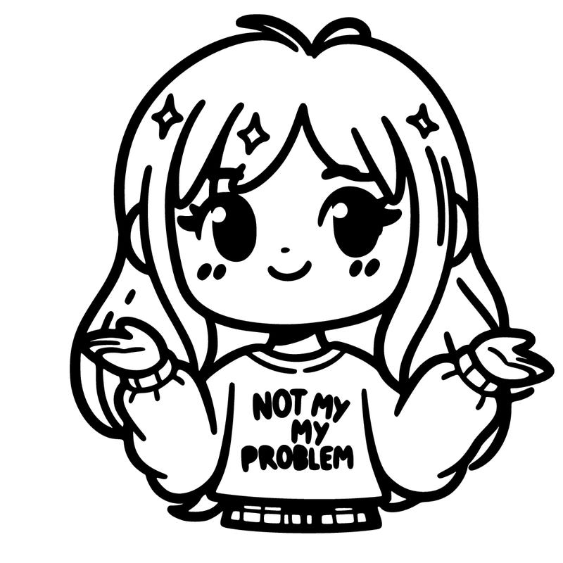 cute girl with a shirt saying "not my problem"