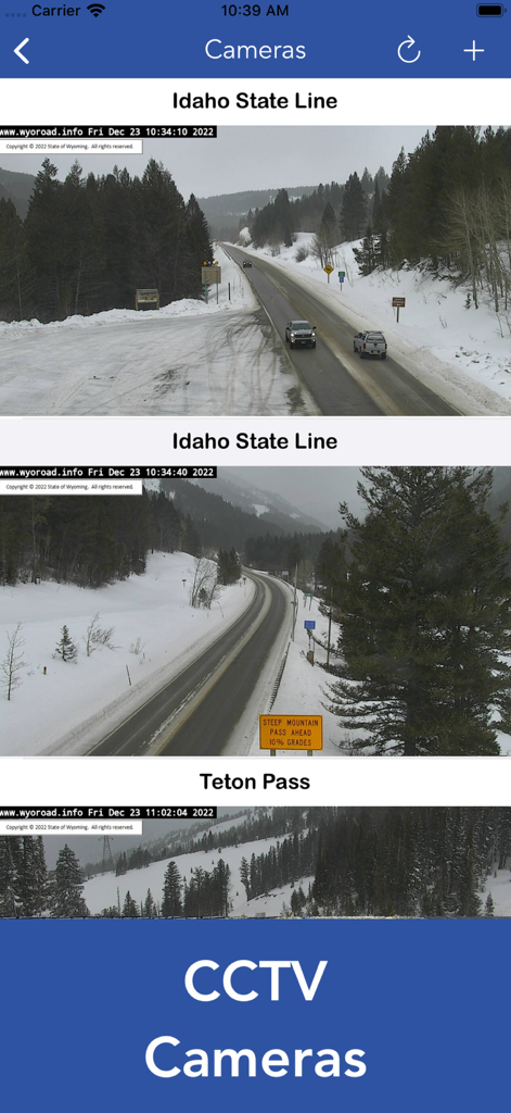 Wyoming Road Conditions - Live CCTV camera feeds showing winter road conditions at Teton Pass and Idaho State Line