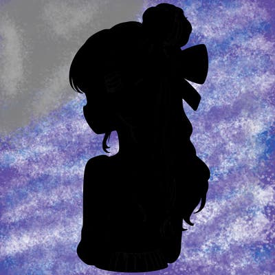 realistic girl  with hip length hair a bun and a big bow on the back of head